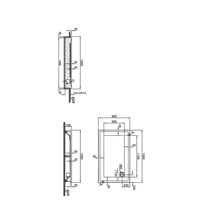 T90 Dikdörtgen Flat Duş Teknesi 150x90 cm  58760002000