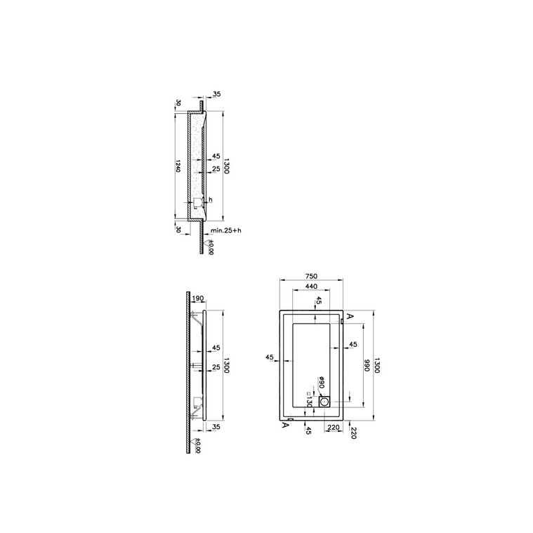 T75 Dikdörtgen Flat Duş Teknesi 130x75 cm  57130002000