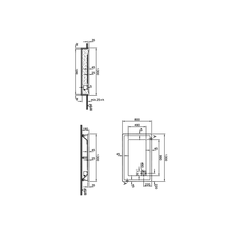 T80 Dikdörtgen Flat Duş Teknesi 130x80 cm  56770002000