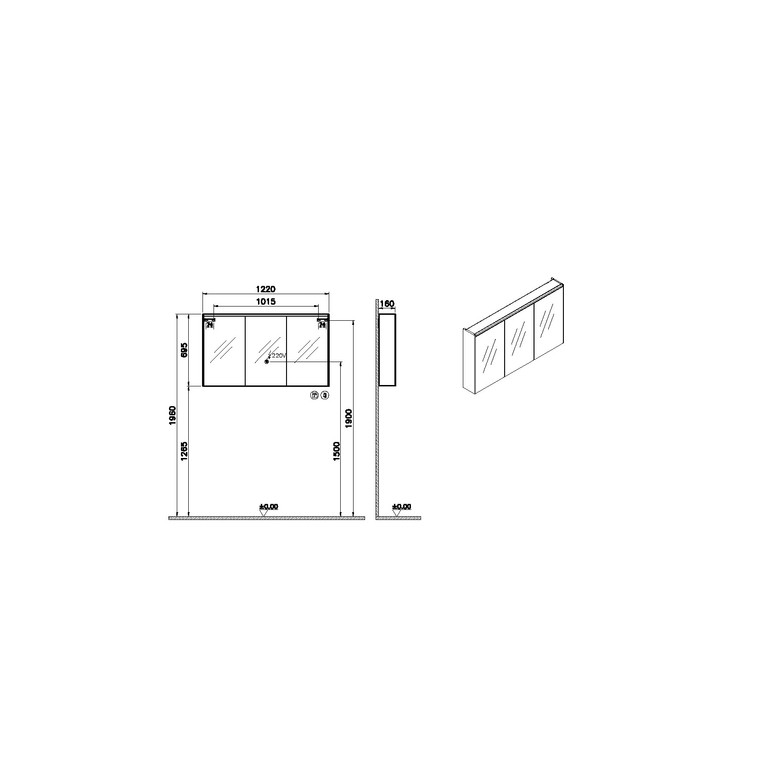 Core Aynalı Banyo Dolabı 120 cm, aydınlatmalı fırçalı krom 66913