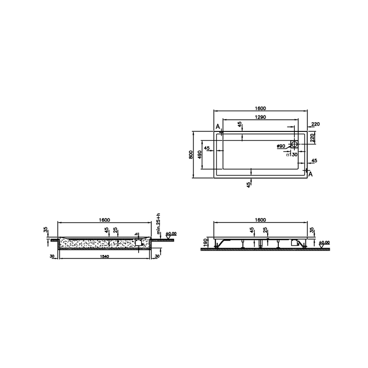 T80 Dikdörtgen Flat Duş Teknesi 160x80 cm  56800002000