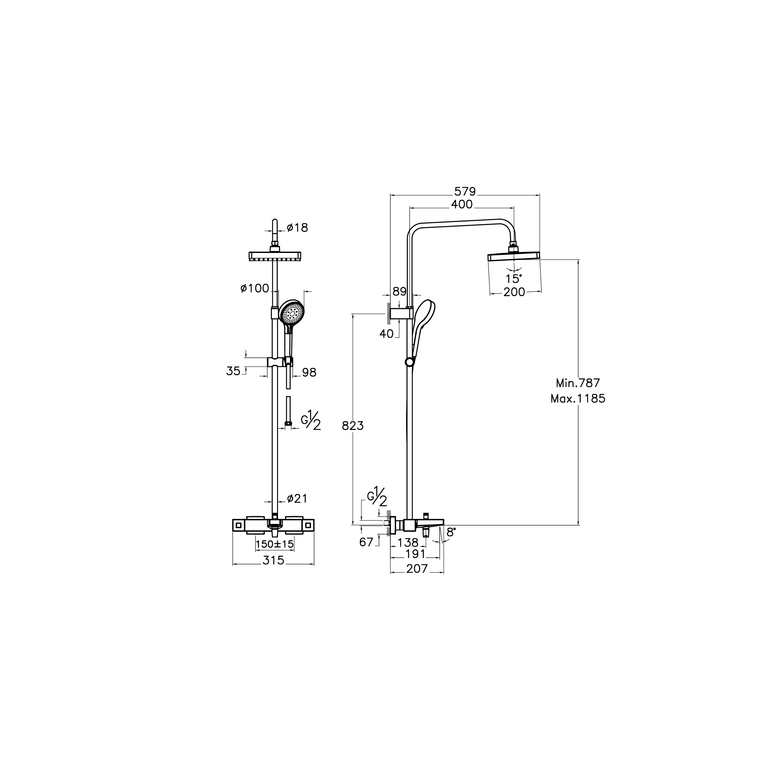 Base Square Shower System  With shower mixer, Chrome A47304EXP