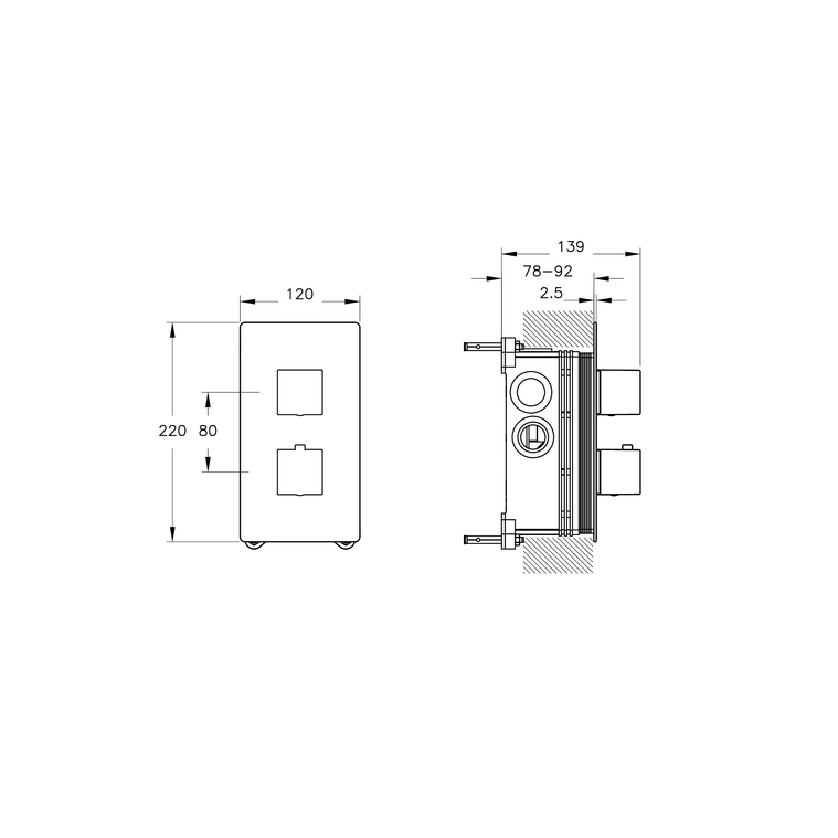 Aquaheat Thermostatic Built-in Shower Mixer 3 Functions, Square  A47193VUK