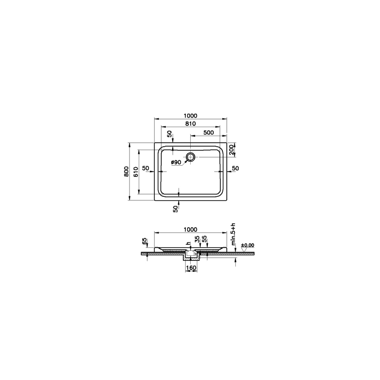 Optimum Neo Dikdörtgen Monoflat Gövde 100x80 cm  64250002000