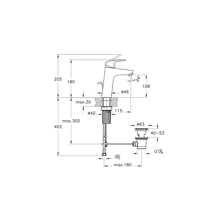 Flow Round Standard Basin Mixer Pop-up, Chrome  A42926VUK