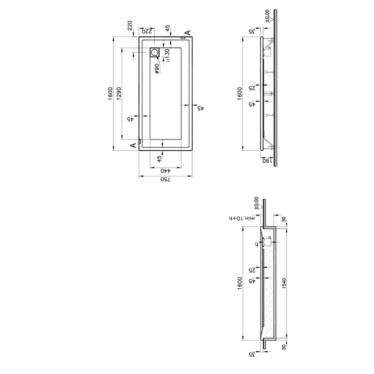 T75 Dikdörtgen Flat Duş Teknesi 160x75 cm  57190002000
