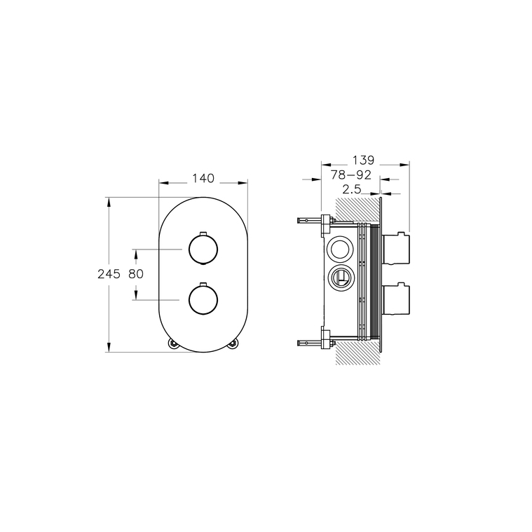 Aquaheat Thermostatic Built-in Shower Mixer 1 Functions, Round  A47192VUK