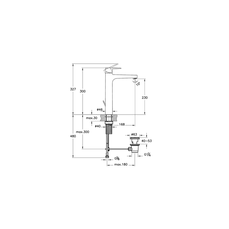 Flow Square Basin Mixer For Bowls, ,with pop-up Matt Black A4296136EXP