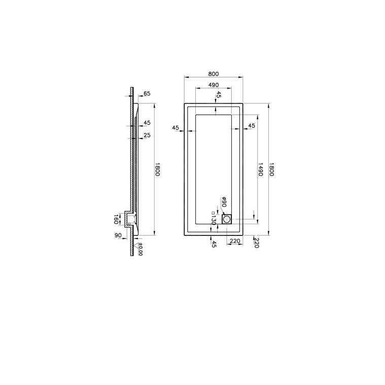 T80 Dikdörtgen Monoflat Duş Teknesi 180x80 cm  58290002000