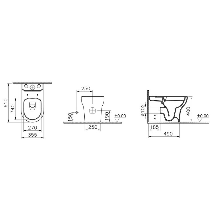 Zentrum Takım Klozet SmoothFlush, Duvara Tam Dayalı, 61 cm Beyaz 7783L003-0092