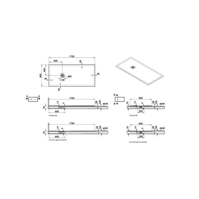 V-Stone Neo 170 x 80 Rectangulaire Receveur 170 x 80 Rect., Blanc, siphon et cache-siphon inclus, coloré, 90 mm Receveur 170 x 80 Rectangulaire, Blanc, siphon et cache-siphon inclus, coloré, 90 mm, recoupable de 10 cm du côté du mur (3 cotés), réparable (Classification antidérapant PN24) 66190001801