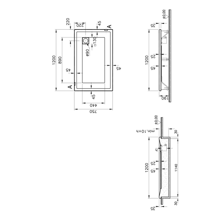 T75 Dikdörtgen Flat Duş Teknesi 120x75 cm  57110002000
