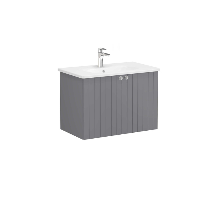 Root Groove Washbasin Unit 80 cm, with two doors with rounded washbasin, matt grey 69291