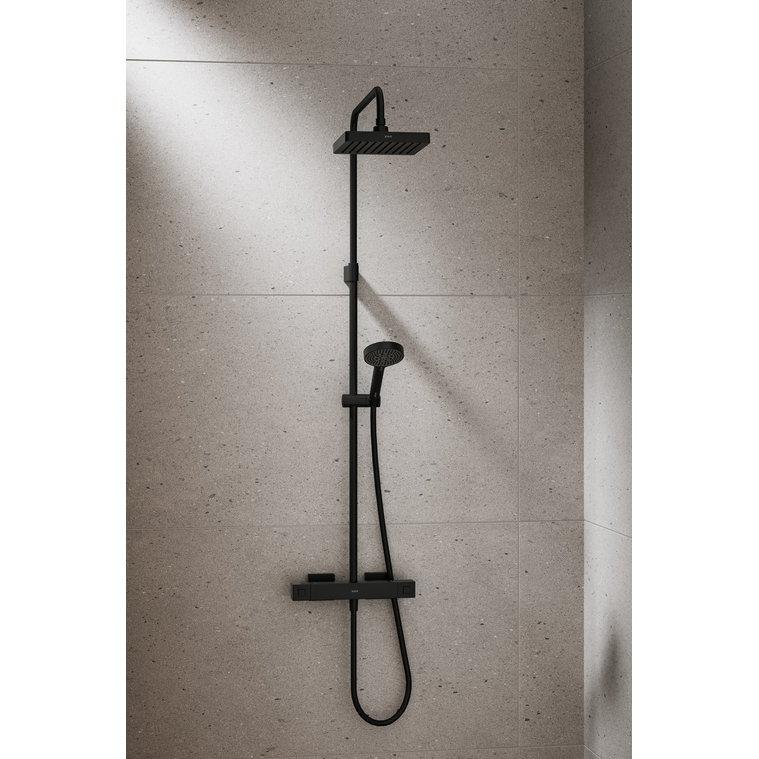 Base Square Duş Sistemi  Termostatik Duş Bataryalı, Mat Siyah A4730636